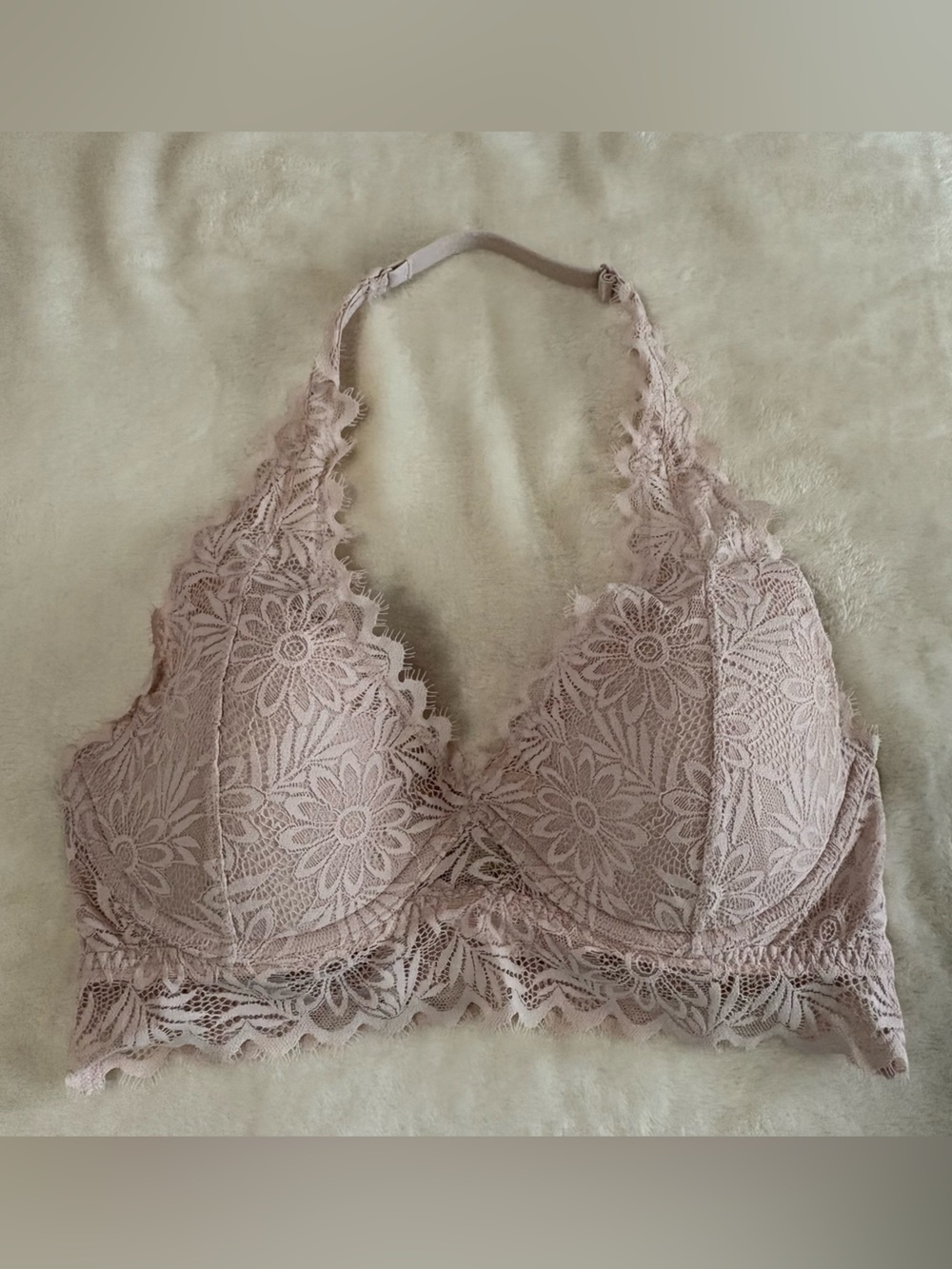 PINK by Victoria's Sectret Blush‎ Pink Lace Bralette Lightly Lined Bra Size M